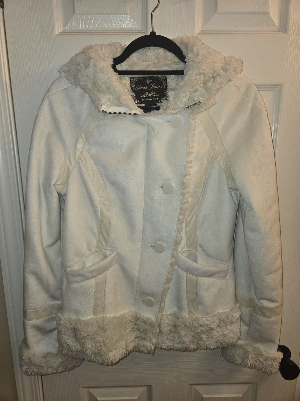 Guess Cream Faux-Fur Trim Hooded Jacket